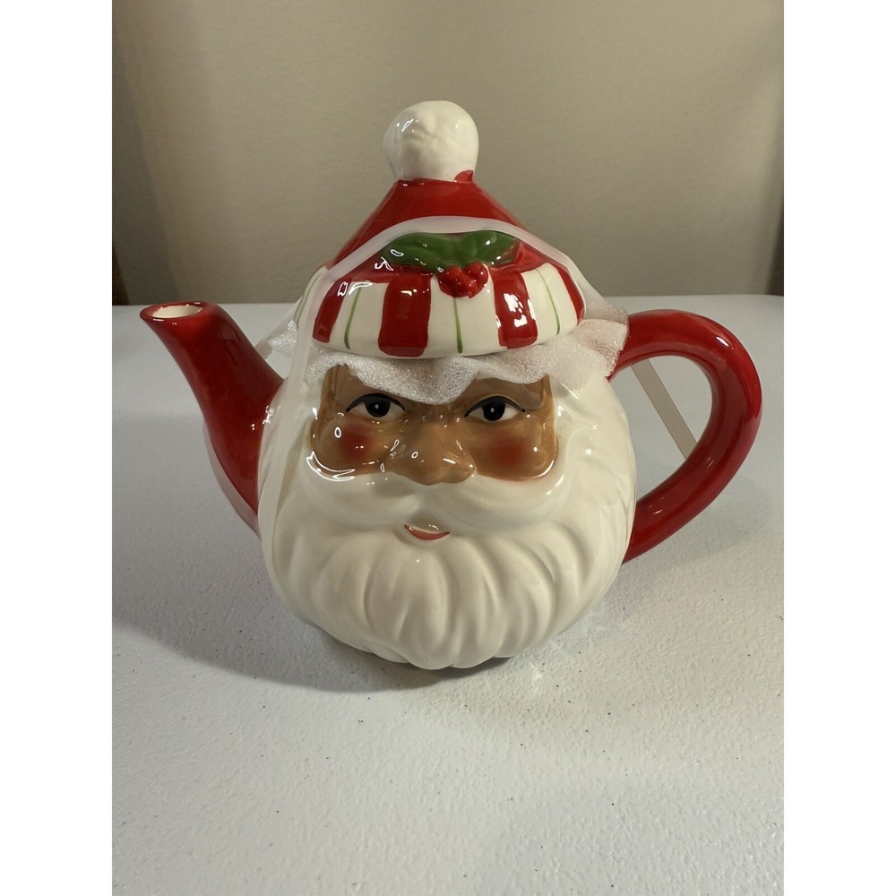 NWT Holly & Moss Santa Claus Head Tea Pot Ceramic
